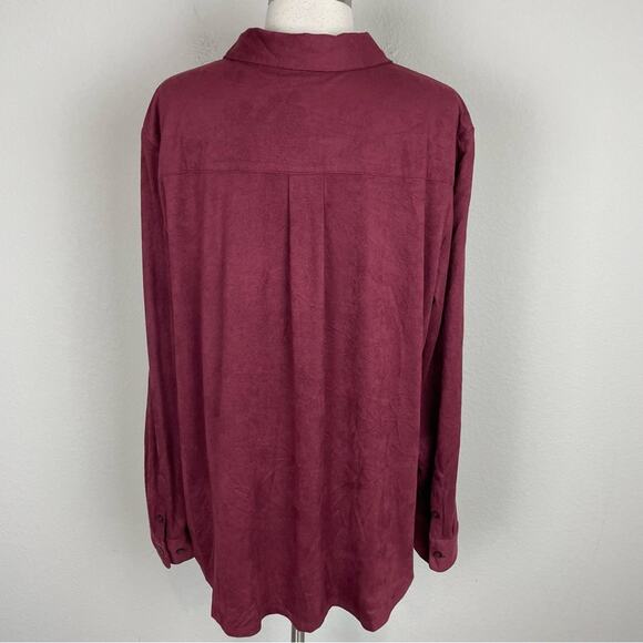 Chico's Maroon Faux Suede Button Down Shirt 3 - Picture 6 of 7